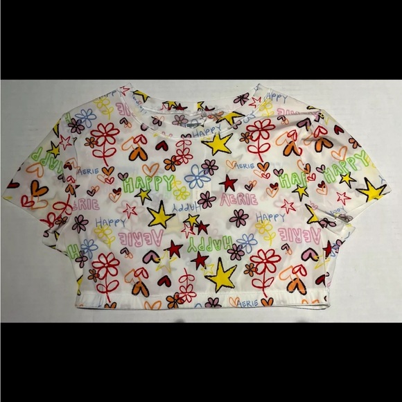 Aerie Smoothez Crop Top Bralette Large Star Graphic Print - Picture 1 of 6